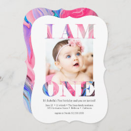 Elegantes modernes rosa Foto 1. Geburtstag Einladung