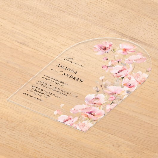 Elegantes, modernes Rosa Foto Hochzeit Acryleinladungen (Ablage )