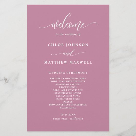 Elegantes, modernes Rosa Hochzeitsprogramm (Vorderseite)