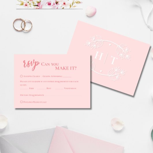 Elegantes modernes rosa Monogramm Wappen Hochzeit RSVP Karte