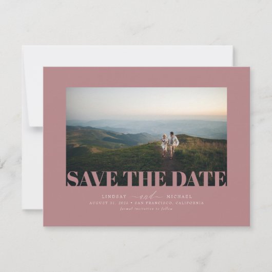 Elegantes modernes, rosa Save the Date Foto (Vorderseite)
