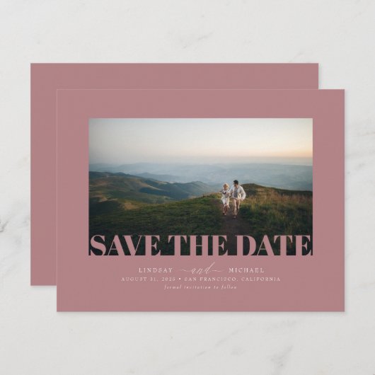 Elegantes modernes, rosa Save the Date Foto (Vorne/Hinten)