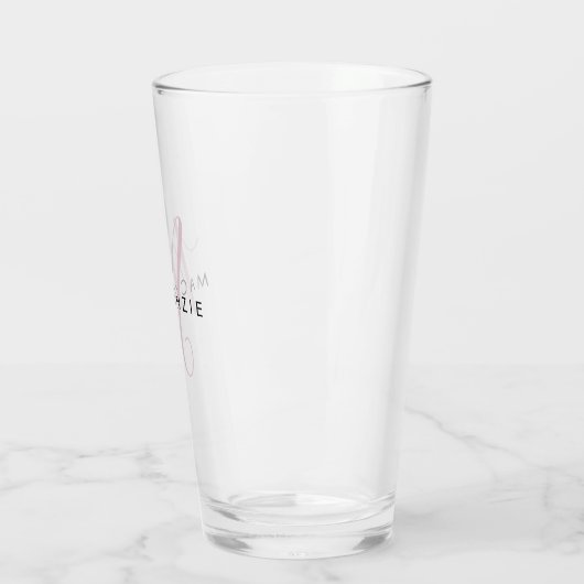 Elegantes, modernes Rosa-Script-Monogramm Glas (Links)
