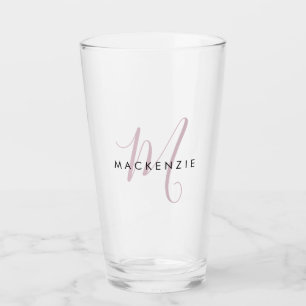 Elegantes, modernes Rosa-Script-Monogramm Glas