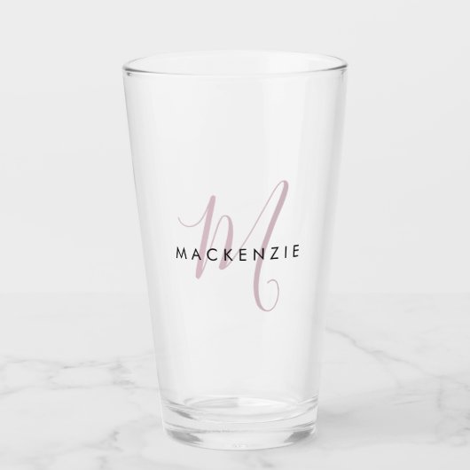 Elegantes, modernes Rosa-Script-Monogramm Glas (Vorderseite)