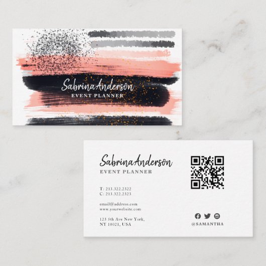 Elegantes modernes Rosa und Schwarzes Wasser Abstr Visitenkarte (Vorne/Hinten)