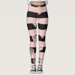Elegantes modernes Rosengolddiamant-Streifenmuster Leggings<br><div class="desc">Girly Entwurf,  der rosa u. schwarzen Streifen,  Imitat-Rosengolddiamantmuster kennzeichnet.</div>