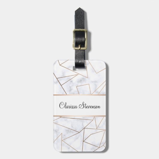 elegantes modernes Rosengoldgeometrischer weißer Gepäckanhänger (Vorderseite vertikal)