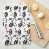 Elegantes modernes Rot-Schwarz-Holly-Muster Geschirrtuch (Viertel Falte)