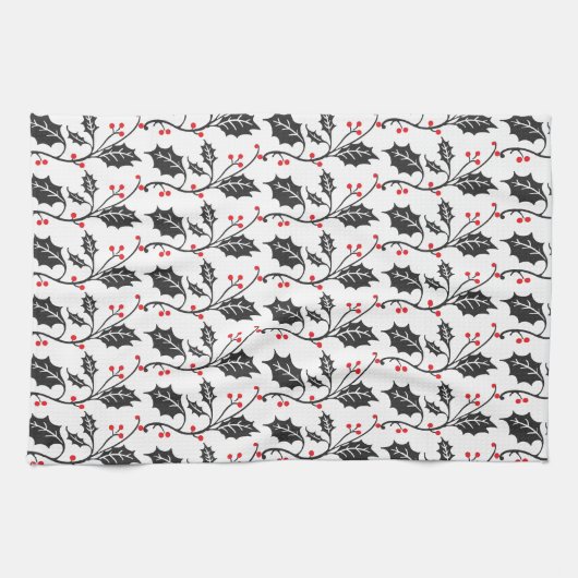 Elegantes modernes Rot-Schwarz-Holly-Muster Geschirrtuch (Horizontal)