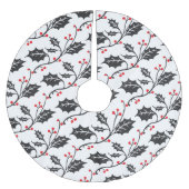 Elegantes modernes Rot-Schwarz-Holly-Muster Polyester Weihnachtsbaumdecke (Vorderseite)