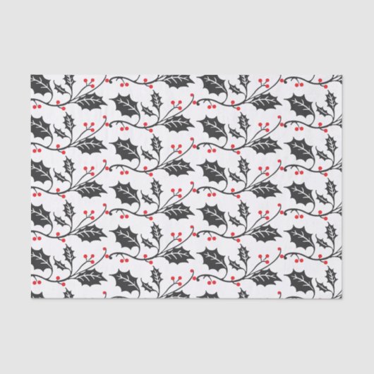 Elegantes modernes Rot-Schwarz-Holly-Muster Seidenpapier (Vorderseite)