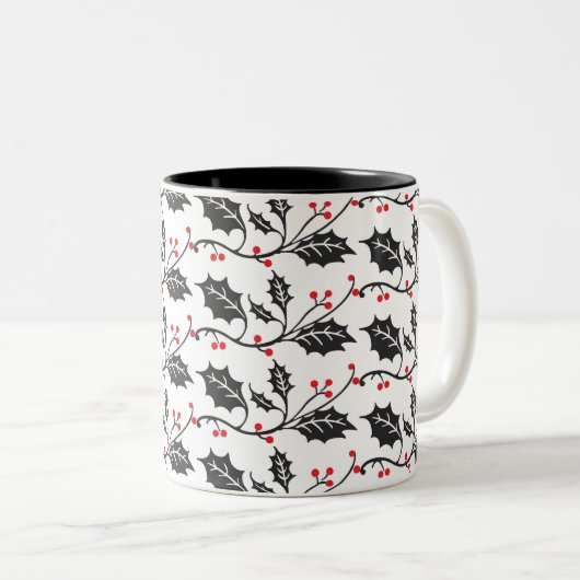 Elegantes modernes Rot-Schwarz-Holly-Muster Zweifarbige Tasse (VorderseiteRechts)