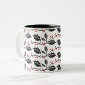 Elegantes modernes Rot-Schwarz-Holly-Muster Zweifarbige Tasse (Vorderseite Links)