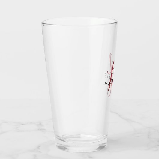 Elegantes, modernes Rotes Script Monogram Glas (Rechts)