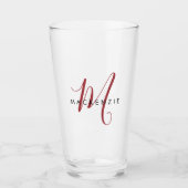 Elegantes, modernes Rotes Script Monogram Glas (Vorderseite)