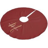 Elegantes modernes rotes Script Monogram Polyester Weihnachtsbaumdecke (Schrägansicht)