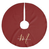 Elegantes modernes rotes Script Monogram Polyester Weihnachtsbaumdecke (Vorderseite)