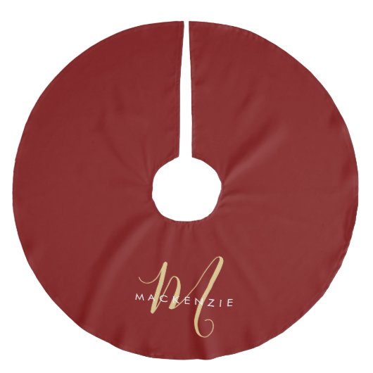 Elegantes modernes rotes Script Monogram Polyester Weihnachtsbaumdecke (Vorderseite)