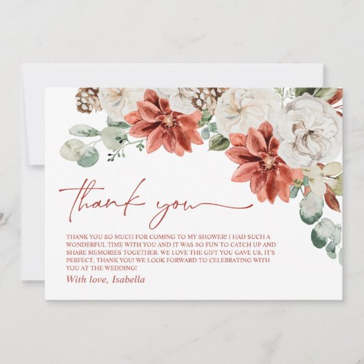 Elegantes, modernes Rotes Winter Weihnachts-Brautp Dankeskarte (Vorderseite)