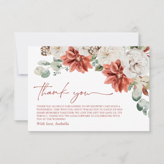 Elegantes, modernes Rotes Winter Weihnachts-Brautp Dankeskarte (Vorderseite)