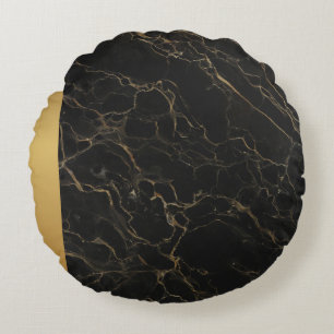 Elegantes, modernes, schicke Schwarz-Gold-Marmor-M Rundes Kissen