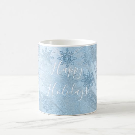 Elegantes modernes Schneeflockenmuster aus blauem Kaffeetasse (Mittel)