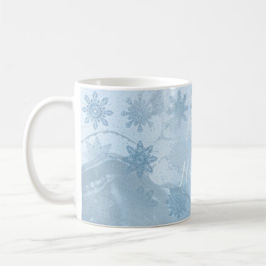 Elegantes modernes Schneeflockenmuster aus blauem  Kaffeetasse (Links)