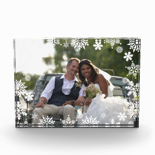 Elegantes modernes Schneeflockenmuster-Hochzeitsfo Fotoblock