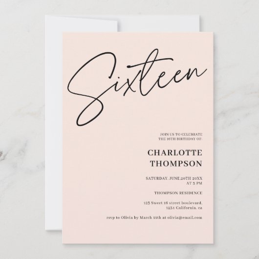 Elegantes modernes Schwarz-Blau-Foto Sweet 16 Einladung (Vorderseite)