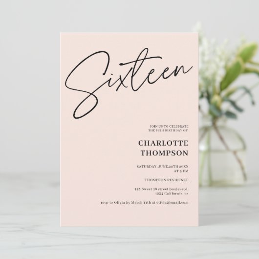 Elegantes modernes Schwarz-Blau-Foto Sweet 16 Einladung (Stehend Vorderseite)