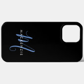 Elegantes, modernes Schwarz-Blau-Script-Monogramm Case-Mate iPhone Hülle (Rückseite (Horizontal))