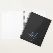 Elegantes, modernes Schwarz-Blau-Script-Monogramm Planer (Anzeige)