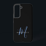 Elegantes, modernes Schwarz-Blau-Script-Monogramm Samsung Galaxy Hülle<br><div class="desc">Elegante moderne Black Blue Script Monogram Phone Case. Ein elegantes blaues Skript-Monogramm kombiniert mit einem weißen san-serif-Schriftart verleiht dem Ganzen einen zeitgemäßen Look.</div>