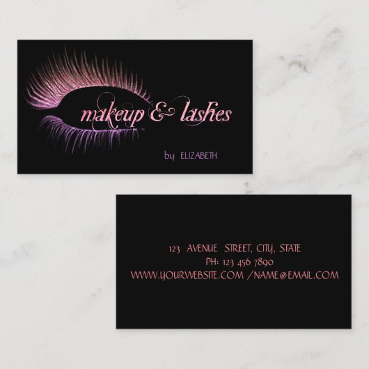 Elegantes modernes Schwarz, Glitzer-Imitate Lashes Visitenkarte (Vorne/Hinten)