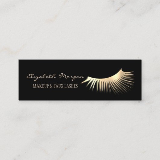 Elegantes, modernes Schwarz-Gold-Imitat Lashes Mini Visitenkarte (Vorderseite)