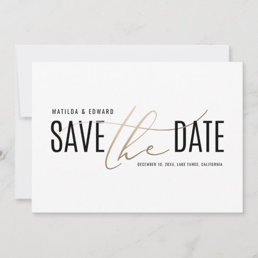 Elegantes modernes Schwarz-Gold Save the Date (Vorderseite)