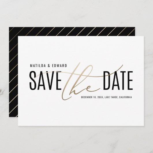 Elegantes modernes Schwarz-Gold Save the Date (Vorne/Hinten)