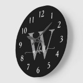 Elegantes, modernes Schwarz-Grau-Monogramm-Namenss Große Wanduhr (Winkel)