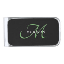 Elegantes, modernes Schwarz-Grün-Script-Monogramm