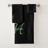 Elegantes, modernes Schwarz-Grün-Script-Monogramm Badhandtuch Set (Insitu)