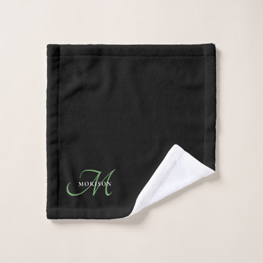 Elegantes, modernes Schwarz-Grün-Script-Monogramm Badhandtuch Set (Waschlappen)
