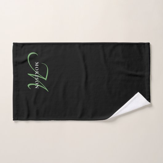Elegantes, modernes Schwarz-Grün-Script-Monogramm Badhandtuch Set (Handtuch)