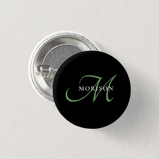 Elegantes, modernes Schwarz-Grün-Script-Monogramm Button (Vorne & Hinten)