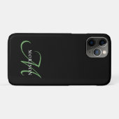 Elegantes, modernes Schwarz-Grün-Script-Monogramm Case-Mate iPhone Hülle (Rückseite (Horizontal))