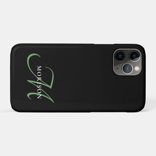 Elegantes, modernes Schwarz-Grün-Script-Monogramm Case-Mate iPhone Hülle (Rückseite (Horizontal))