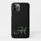 Elegantes, modernes Schwarz-Grün-Script-Monogramm Case-Mate iPhone Hülle (Rückseite)