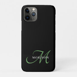 Elegantes, modernes Schwarz-Grün-Script-Monogramm Case-Mate iPhone Hülle