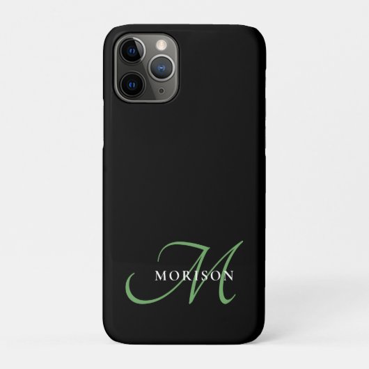 Elegantes, modernes Schwarz-Grün-Script-Monogramm Case-Mate iPhone Hülle (Rückseite)