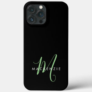 Elegantes, modernes Schwarz-Grün-Script-Monogramm Case-Mate iPhone Hülle
